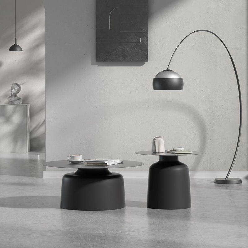 ペデスタルブラック/ホワイトコーヒーテーブルメタルラウンドカクテルテーブル