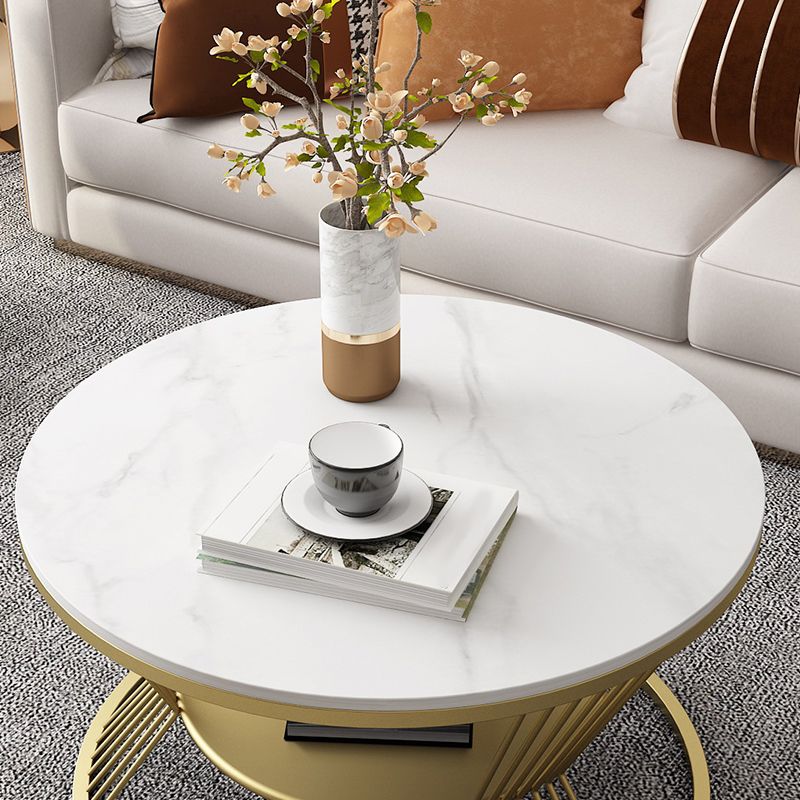 Modern Black/White Frame 1 Coffee Table Round Slate and Steel Table Clearhalo 'Coffee & Accent Tables' 'Coffee Tables' 'coffee_tables' 'furn' 'furn_coffee_tables' 'Furniture' 'furniture_coffee_tables' 'Living Room Furniture' 1200x1200_730e68ba-feb1-4360-89d2-3fdadb693e99