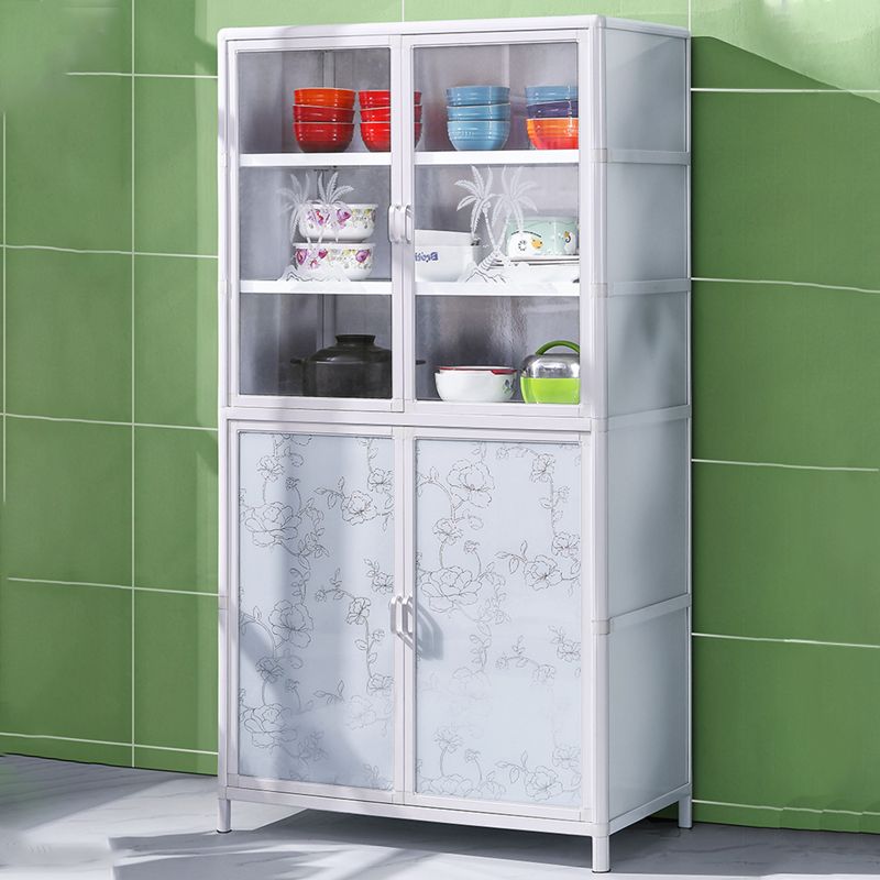 Tempered Glass Buffet Server 60-inch Height White Metal Frame Kitchen Server Clearhalo 'buffet_sideboard' 'Buffets & Sideboards' 'furn' 'furn_buffet_sideboard' 'Furniture' 'Kitchen & Dining Furniture' 1200x1200_730f8c50-d158-486d-ac5e-efe05f92035c