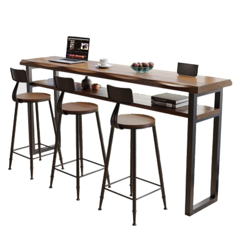 Wooden Bistro Bar Table Rectangle Metal Base Bar Table with Storage Clearhalo 'Bar Furniture' 'Bar Tables' 'bar_tables' 'furn' 'furn_bar_tables' 'Furniture' 'Kitchen & Dining Furniture' 1200x1200_730f8d2b-67f6-43a8-b1f2-3b64623f7b52