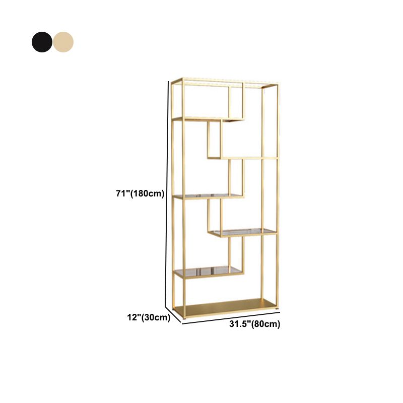 Gouden en zwarte verticale plank boekenkast metalen huis open boekplank met planken