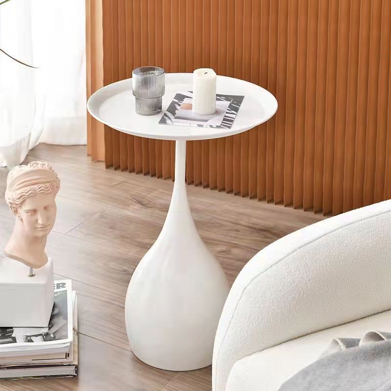 Round Side Table with Metal Pedestal Modernism Tray Top Side Table