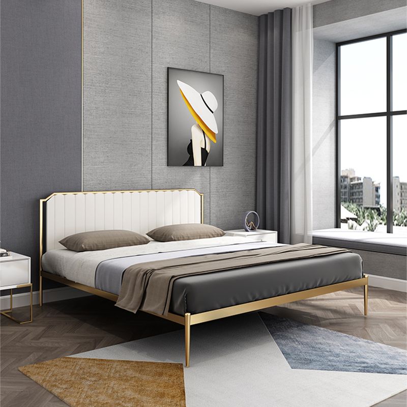 Leather Upholstered Platform Bed Luxurious Metal Tall Bed Frame Clearhalo 'Bedroom Furniture' 'Beds' 'furn' 'furn_beds' 'Furniture' 1200x1200_7317c851-dbf5-43cb-8f32-b60fad1dcd48