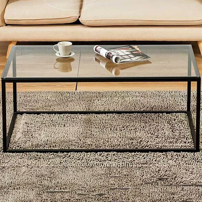Modern Style Rectangular Glass Coffee Table 17.7-In H Metal Frame 1 Single Cocktail Table Clearhalo 'Coffee & Accent Tables' 'Coffee Tables' 'coffee_tables' 'furn' 'furn_coffee_tables' 'Furniture' 'Living Room Furniture' 1200x1200_731f0d3e-0951-429e-8d1a-f0543e430cdb
