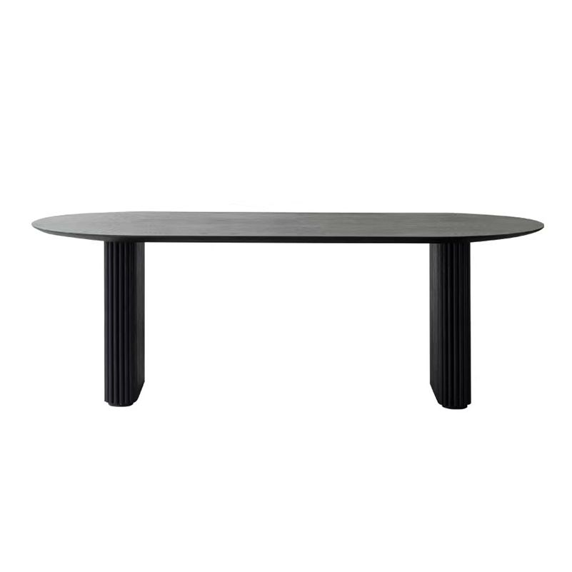 Bureau de bureau ovale en bois massif noir de 29,53 po de haut avec base luge