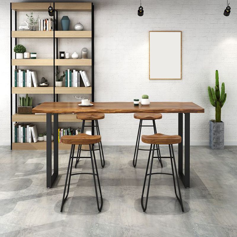 Moderne massief houten bistro-bartafel Rechthoekige metalen basisbartafel voor eetkamer