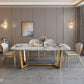 Traditional Luxury Sintered Stone Top Dining Table Rectangle Table with Gold Trestle Base Clearhalo ' dining_table' 'Dining Tables & Seating' 'Dining Tables' 'furn' 'furn_dining_table' 'Furniture' 'furniture_dining_table' 'Kitchen & Dining Furniture' 'kitchen&dining_furn' 'kitchen' 'kitchen_dining_table' 1200x1200_7330af04-2065-4b7f-8548-348a606e60a8