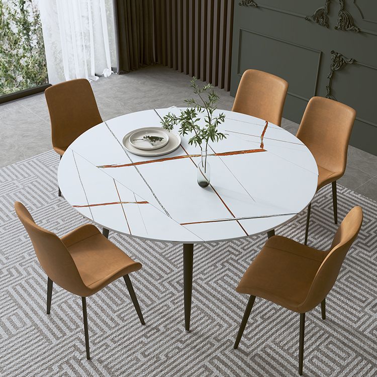 Modern Sintered Stone Dinner Table Round Table with Black Frame for Kitchen Clearhalo ' dining_table' 'Dining Tables & Seating' 'Dining Tables' 'furn' 'furn_dining_table' 'Furniture' 'furniture_dining_table' 'Kitchen & Dining Furniture' 'kitchen&dining_furn' 'kitchen' 'kitchen_dining_table' 1200x1200_73316065-6dfd-4e24-b0e9-48fc39193df3