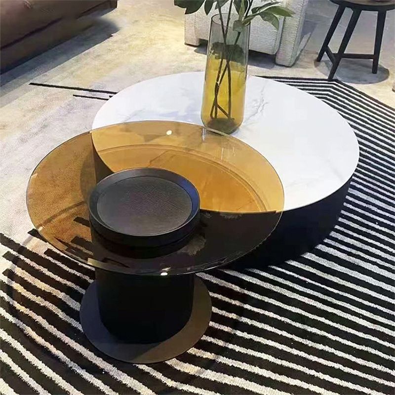 Round Nesting Coffee Table Pedestal Stone Cocktail Table with Drawer Clearhalo 'Coffee & Accent Tables' 'Coffee Tables' 'coffee_tables' 'furn' 'furn_coffee_tables' 'Furniture' 'Living Room Furniture' 1200x1200_7336571d-68f5-4e1e-a94f-9272927fab21