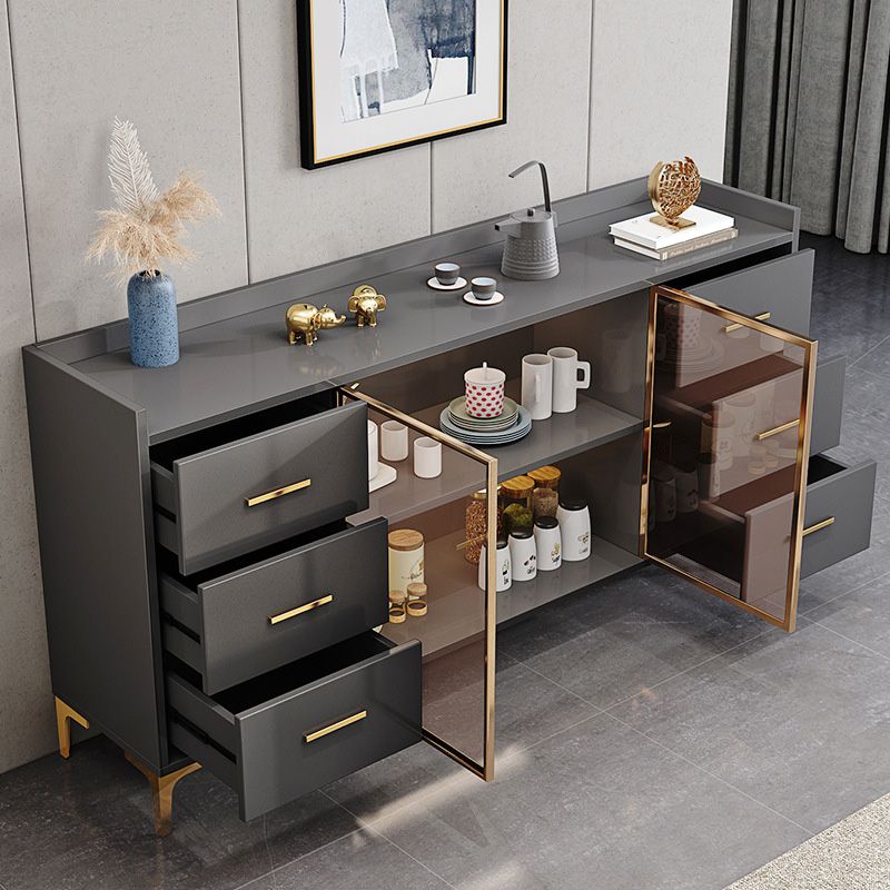 Glam Credenza Adjustable Shelving Wood Side Board with Cabinets and Drawers Clearhalo 'buffet_sideboard' 'Buffets & Sideboards' 'furn' 'furn_buffet_sideboard' 'Furniture' 'Kitchen & Dining Furniture' 1200x1200_733ff7c1-d55c-4882-a49b-47ca5cdbfae0