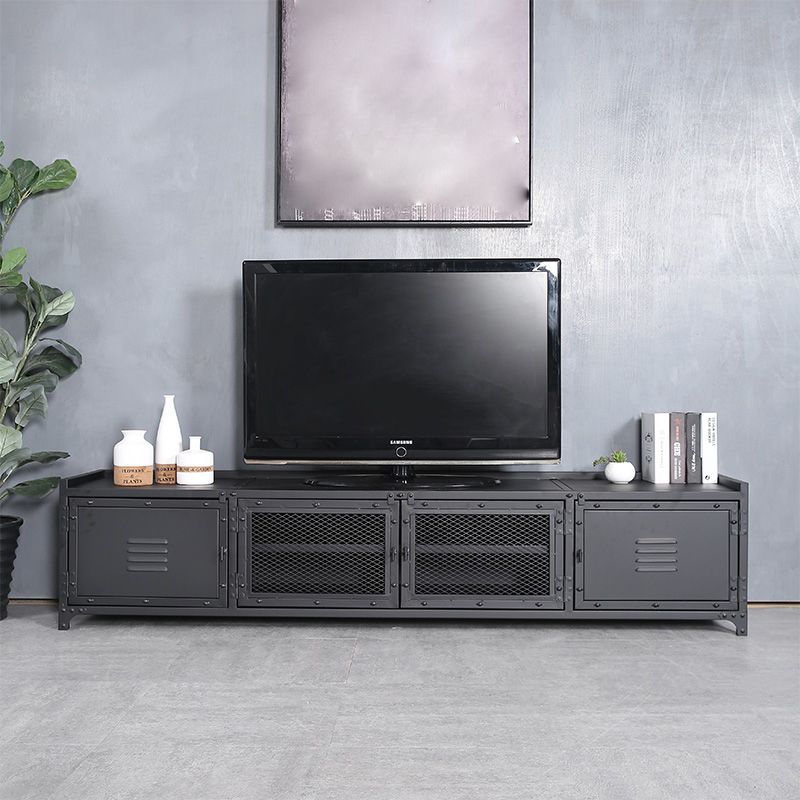 Industrial Style Metal TV Stand Black Colour Enclosed Storage TV Console with Cabinet Clearhalo 'furn' 'furn_tv_stands_entertainment_centers' 'Furniture' 'Living Room Furniture' 'TV Stands & Entertainment Centers' 'TV Stands & Media Storage Furniture' 'tv_stands_entertainment_centers' 1200x1200_734451e6-305f-45f2-912f-f1b289220544