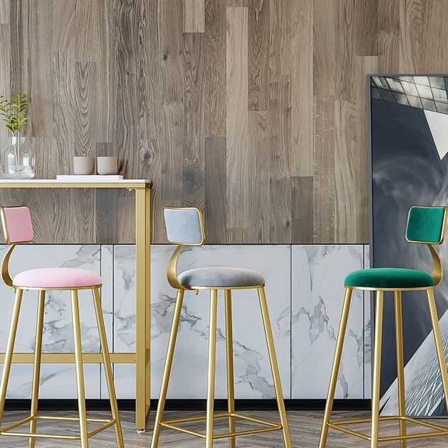 Nordic Backrest Armless Counter Stool Iron Cafe Bar Stool with  Pedal and Cushion