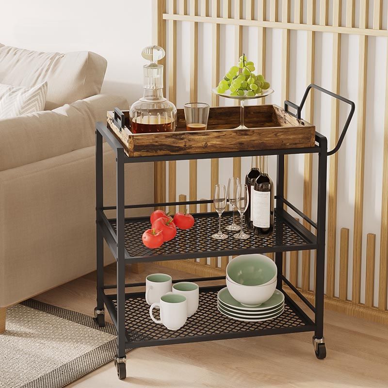 Modern Style Metal Prep Table 31.5"H Rolling Wood Prep Table with Open Storage Clearhalo 'furn' 'furn_kitchen_islands_carts' 'Furniture' 'Kitchen & Dining Furniture' 'Kitchen Islands & Carts' 'kitchen_islands_carts' 1200x1200_7344cd30-d45e-40a8-983a-1d96787c1503