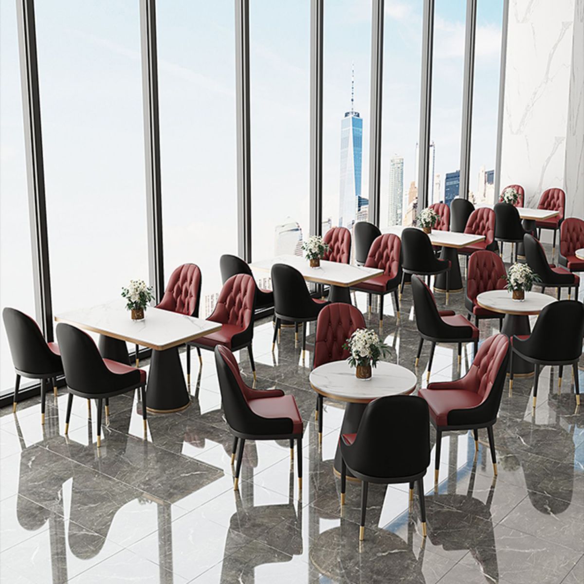 Silla de comedor de metal de cuero de estilo glamoroso para uso en el hogar