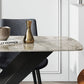 Modern Pedestal Casual Dining Table Stone Top Black Frame Dining Site Table