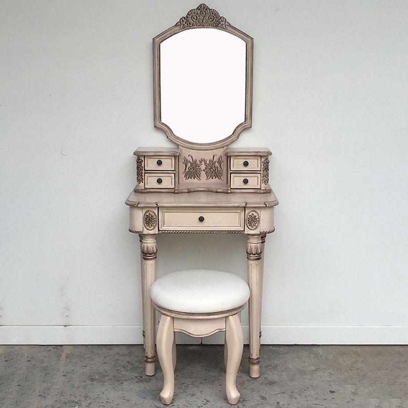 Eiken ijdelheid set met ontlasting 64.17 "Hoge ijdelheid met lade en spiegel