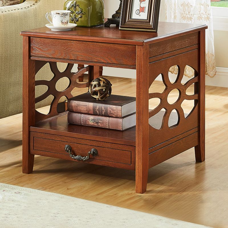 Modern Square Double Tier End Table Solid Wood 4 Legs End Table Clearhalo 'Coffee & Accent Tables' 'End & Side Tables' 'end_side_tables' 'furn' 'furn_end_side_tables' 'Furniture' 'Living Room Furniture' 1200x1200_734b2769-cbc5-4712-950f-80a41da92122