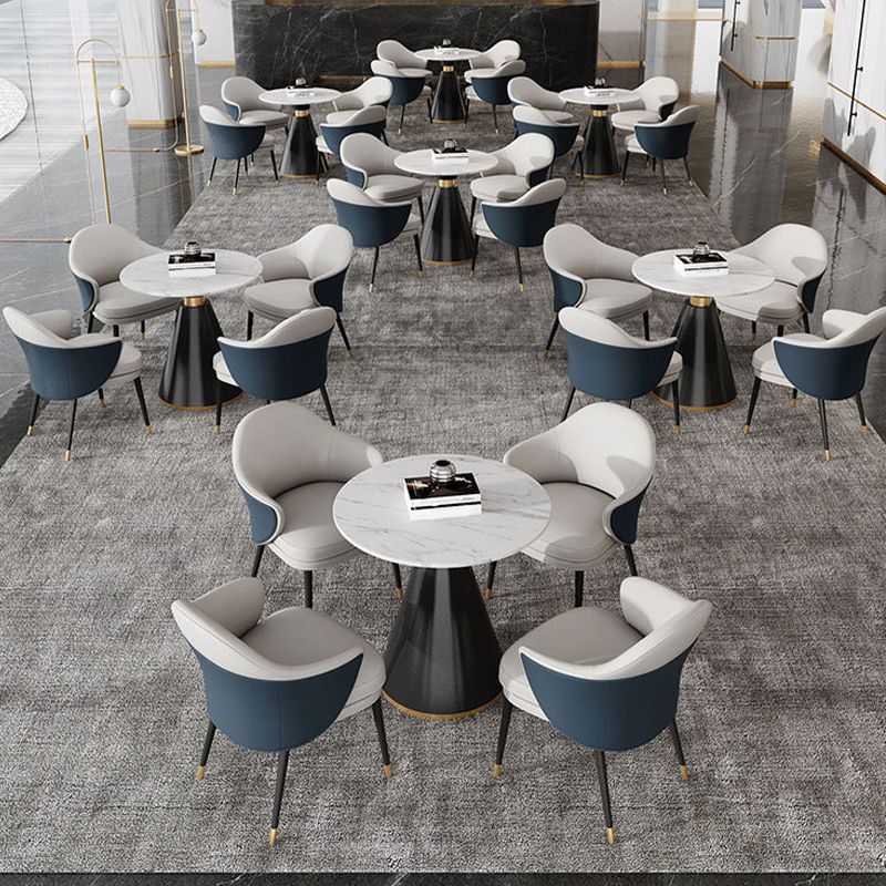 Faux Leather Kitchen Dining Chair Glam Parsons Chair with Black Metal Legs