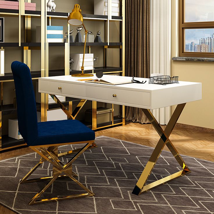 Scrivania rettangolare da scrittura rettangolare da ufficio in legno con gambe metalliche