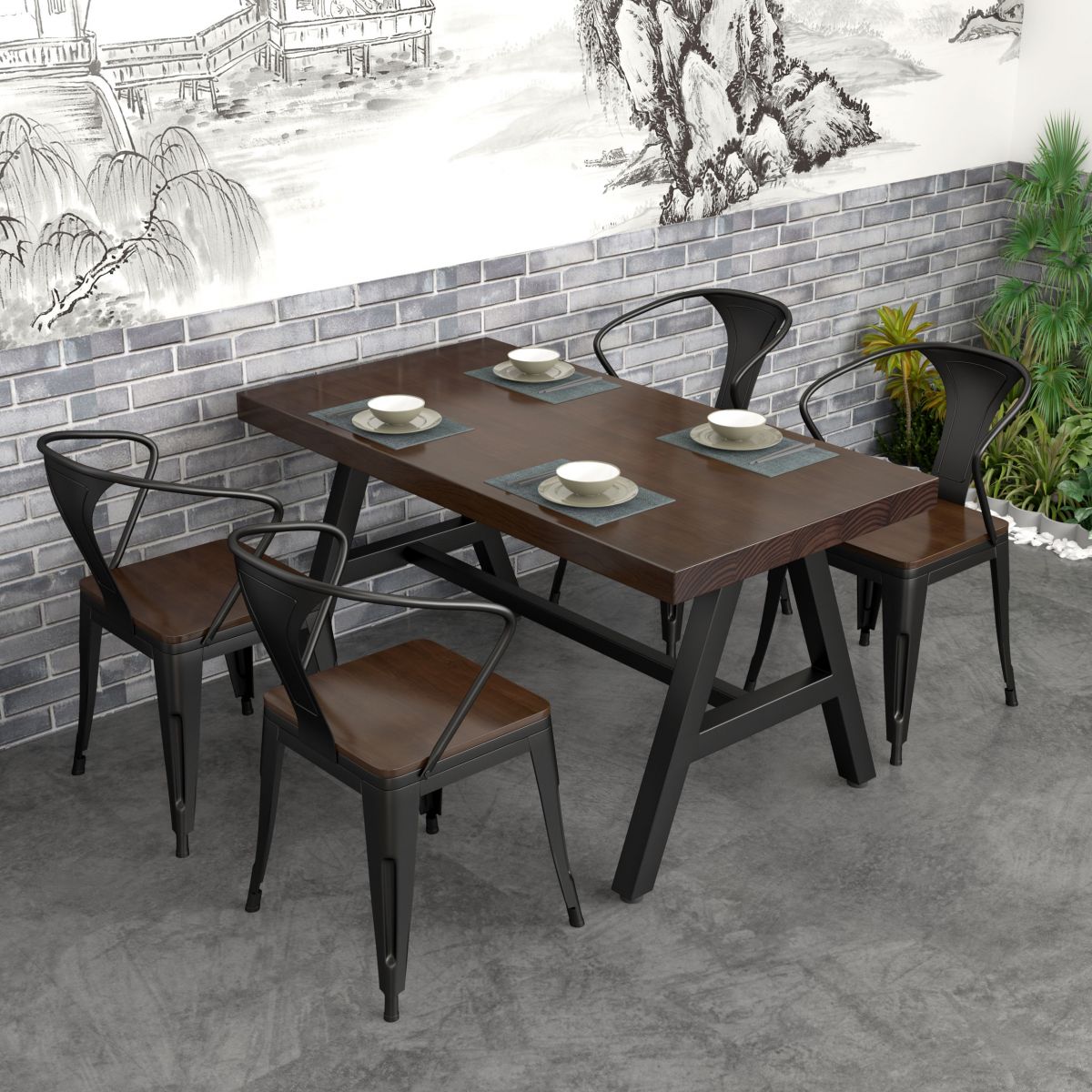 Industrial Rectangle Dining Table Pine Solid Wood Table with Black Trestle Base Clearhalo ' dining_table' 'Dining Tables & Seating' 'Dining Tables' 'furn' 'furn_dining_table' 'Furniture' 'furniture_dining_table' 'Kitchen & Dining Furniture' 'kitchen&dining_furn' 'kitchen' 'kitchen_dining_table' 1200x1200_7355fabd-9ee5-41ad-a4ee-8f1e3878315c