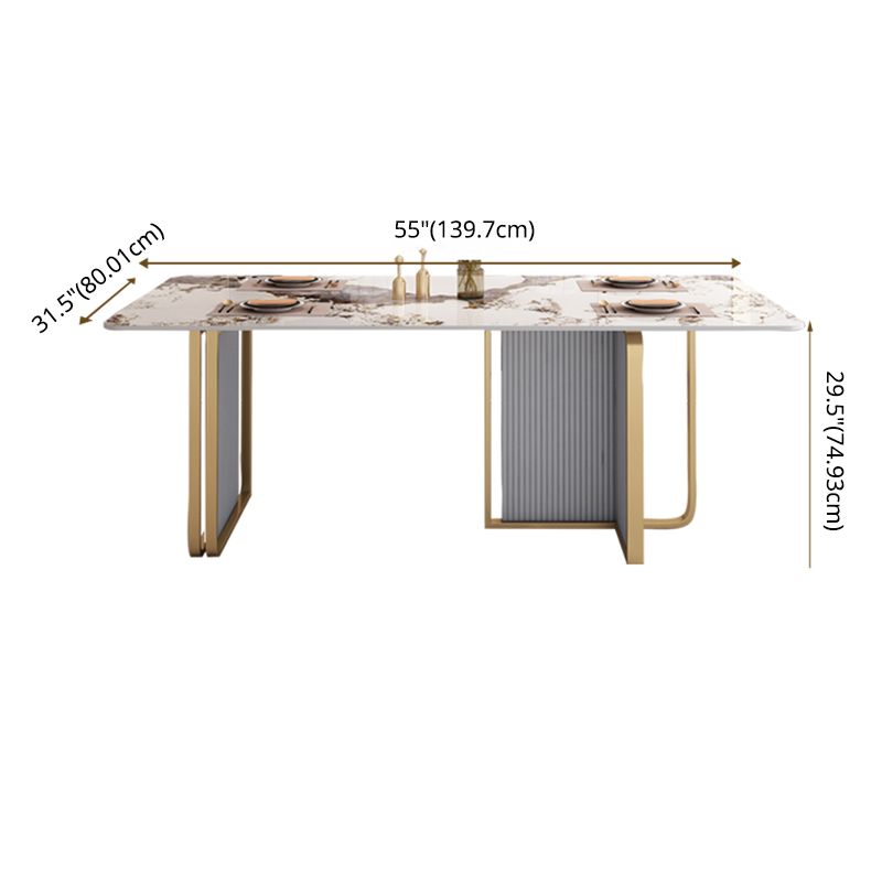 Modern Sintered Stone Table Set for 4/6 with Rectangle Table Dining Set with Gold Double Pedestal Clearhalo 'Dining Room Sets' 'Dining Tables & Seating' 'dining_room_set' 'furn' 'furn_dining_room_set' 'Furniture' 'furniture_dining_room_set' 'Kitchen & Dining Furniture' 'kitchen&dining_furn' 'kitchen' 1200x1200_7357113f-3e11-4498-b48b-b7f7bc6f7012