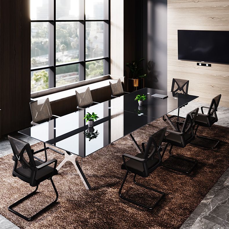 Tavolo da pranzo rettangolare contemporaneo in acciaio tavolo da pranzo in vetro per sala da pranzo