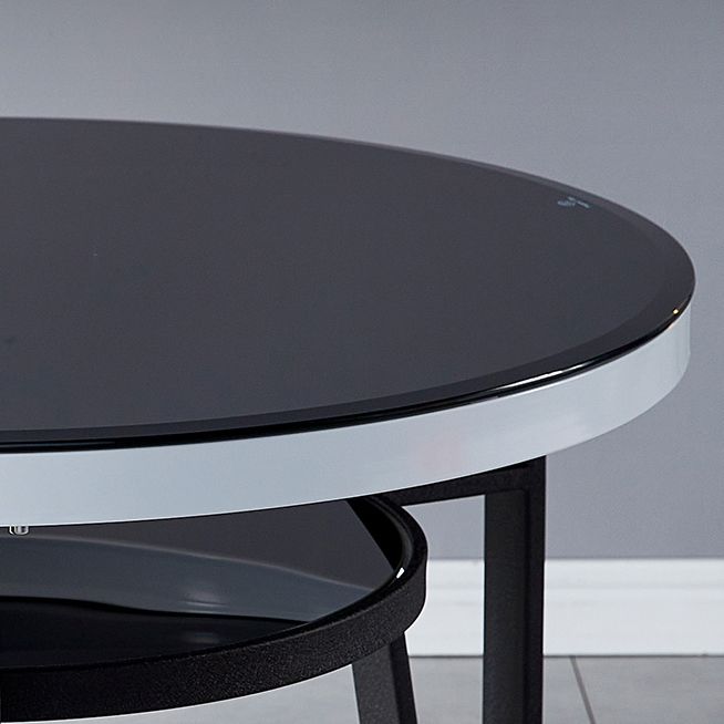 Glass Dining Room Table for 2 Person Round Tabletop with Storage Clearhalo 'Dining Tables & Seating' 'Dining Tables' 'dining_table' 'furn' 'furn_dining_table' 'Furniture' 'Kitchen & Dining Furniture' 1200x1200_735761c9-2be3-4342-b5a2-a6f5120b3eb9
