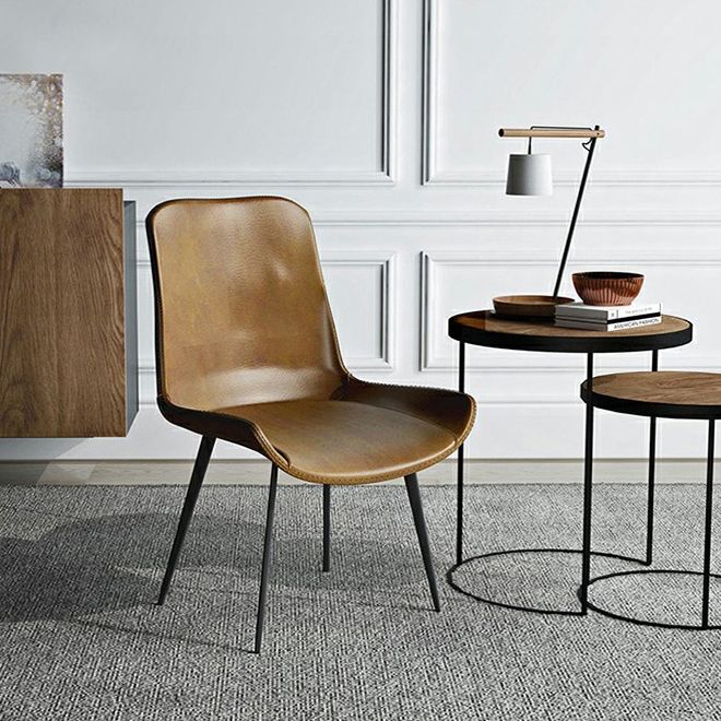 Modern Home Leather Side Chair Solid Back Dining Chair with Metal Legs Clearhalo ' kitchen&dining_furn' 'Dining Chairs' 'Dining Tables & Seating' 'dining_chair' 'furn' 'furn_dining_chair' 'Furniture' 'furniture_dining_chair' 'Kitchen & Dining Furniture' 'kitchen' 1200x1200_7358c0b6-2ac1-4a3b-97e2-bae112ecdbdd
