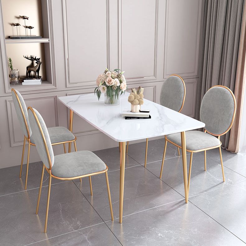 Scandinavian Style Sintered Stone Dining Table Set with Rectangle Table and Gold Legs Dining Set Clearhalo 'Dining Room Sets' 'Dining Tables & Seating' 'dining_room_set' 'furn' 'furn_dining_room_set' 'Furniture' 'furniture_dining_room_set' 'Kitchen & Dining Furniture' 'kitchen&dining_furn' 'kitchen' 1200x1200_735ab17e-6bdb-4417-81ee-f65524c0d940