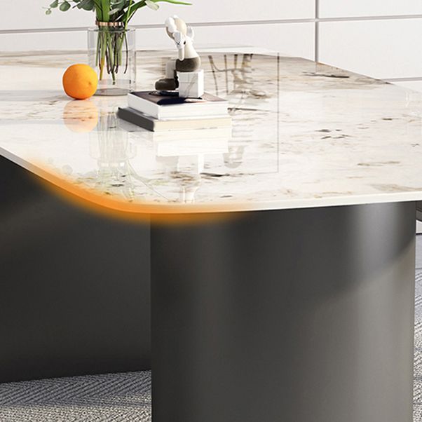 White Stone Top Dining Table Rectangular Tabletop with Metal Double Pedestal Base Clearhalo 'Dining Tables & Seating' 'Dining Tables' 'dining_table' 'furn' 'furn_dining_table' 'Furniture' 'Kitchen & Dining Furniture' 1200x1200_735e940a-eb99-4223-918e-93b79e4b7af9