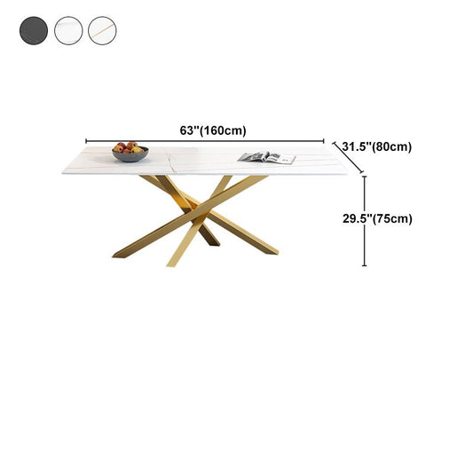 Luxury Sintered Stone Top Dining Table Rectangle Table with Metal Pedestal Clearhalo 'Dining Tables & Seating' 'Dining Tables' 'dining_table' 'furn' 'furn_dining_table' 'Furniture' 'furniture_dining_table' 'Kitchen & Dining Furniture' 'kitchen' 'kitchen_dining_table' 1200x1200_736528de-90aa-4b0c-aece-b2a74924647c