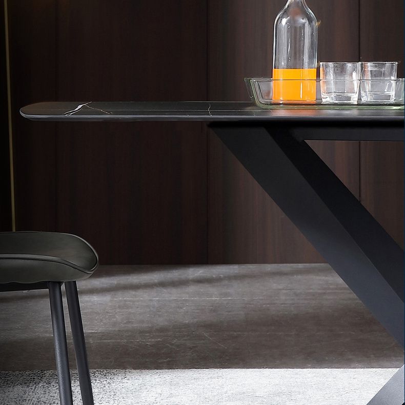 Black Sintered Stone Top Rectangle Dining Table Industrial Kitchen Table with Pedestal Base Clearhalo ' dining_table' 'Dining Tables & Seating' 'Dining Tables' 'furn' 'furn_dining_table' 'Furniture' 'furniture_dining_table' 'Kitchen & Dining Furniture' 'kitchen&dining_furn' 'kitchen' 'kitchen_dining_table' 1200x1200_73685d17-fdcb-4f0d-a944-6baf0543db41