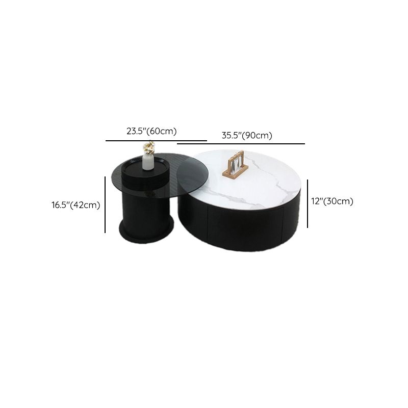 Round Stone Coffee Table Pedestal Nesting Coffee Table Set with Drawer Clearhalo 'Coffee & Accent Tables' 'Coffee Tables' 'coffee_tables' 'furn' 'furn_coffee_tables' 'Furniture' 'Living Room Furniture' 1200x1200_73688e1b-793f-43ce-a665-1bf941502b84