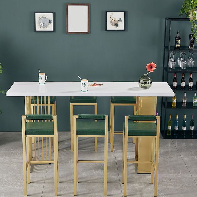 Glam Wood Bar Table with Rectangle Table Top Gold Double Pedestal Table - 42" H Clearhalo 'Bar Furniture' 'Bar Tables' 'bar_tables' 'furn' 'furn_bar_tables' 'Furniture' 'furniture_bar_tables' 'Kitchen & Dining Furniture' 1200x1200_736a0bf1-afa6-49ff-98ea-e2d527fbc5a2