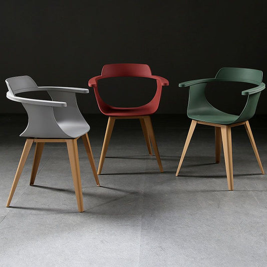 Modern Open Back Side Chair Plastic Arm Chair with Metal Base for Dining Room