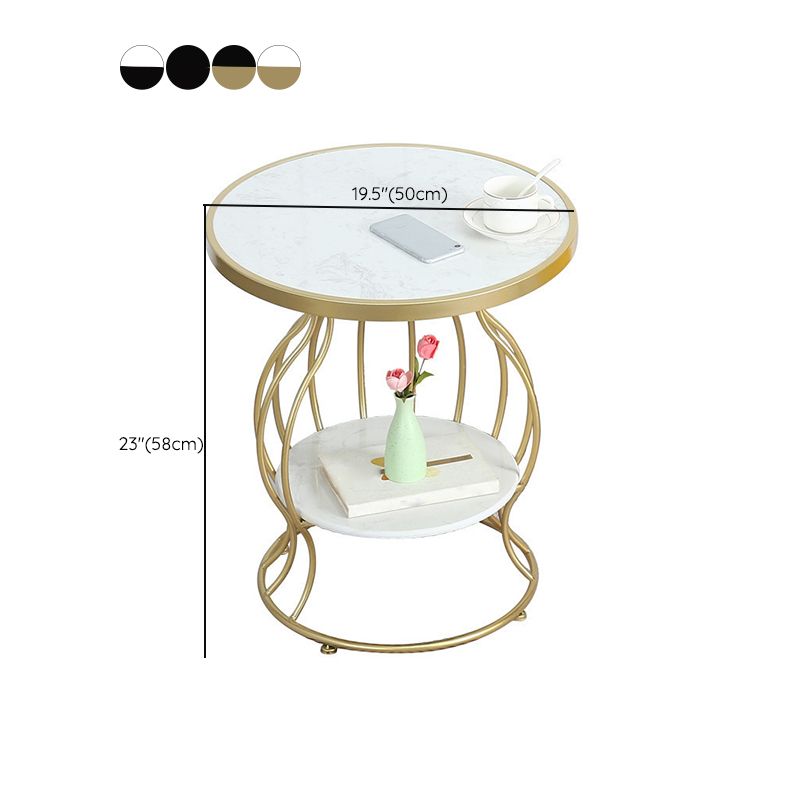 ダブルティアエンドテーブルストレージシェルフ付きモダニストスレートサイドテーブル