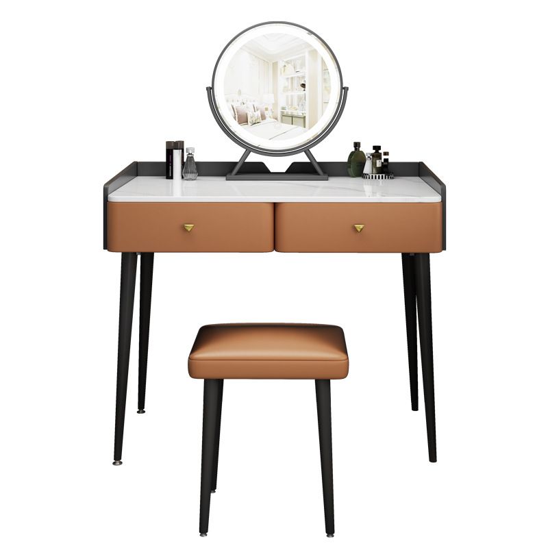 Contemporary Stone Top Make-up Vanity with 2 Storage Drawers