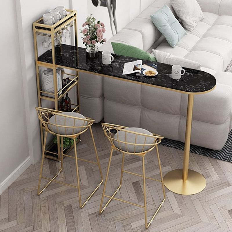 Modern Iron Bar Dining Table Faux Marble Top Indoor Bistro Table with Wine Rack Clearhalo 'Bar Furniture' 'Bar Tables' 'bar_tables' 'furn' 'furn_bar_tables' 'Furniture' 'furniture_bar_tables' 'Kitchen & Dining Furniture' 1200x1200_736e69c0-cbd4-4c99-a11b-1fe2c0aed444