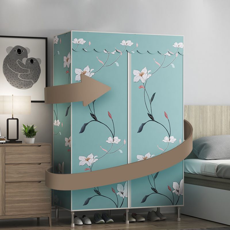Steel Frame Wardrobe Cabinet Contemporary Style Armoire with Shelves Clearhalo 'Armoires & Wardrobes' 'armoires_wardrobes' 'Bedroom Furniture' 'furn' 'furn_armoires_wardrobes' 'Furniture' 1200x1200_736fb75b-8527-4c1d-a7df-c7985354669d