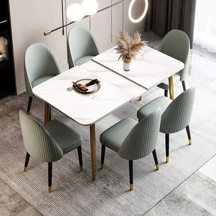 Rectangle Traditional Luxury Dining Table White Sintered Stone Table with 4 Gold Legs Clearhalo ' dining_table' 'Dining Tables & Seating' 'Dining Tables' 'furn' 'furn_dining_table' 'Furniture' 'furniture_dining_table' 'Kitchen & Dining Furniture' 'kitchen&dining_furn' 'kitchen' 'kitchen_dining_table' 1200x1200_73705648-a9dd-46b2-b0c1-6750b67d8611