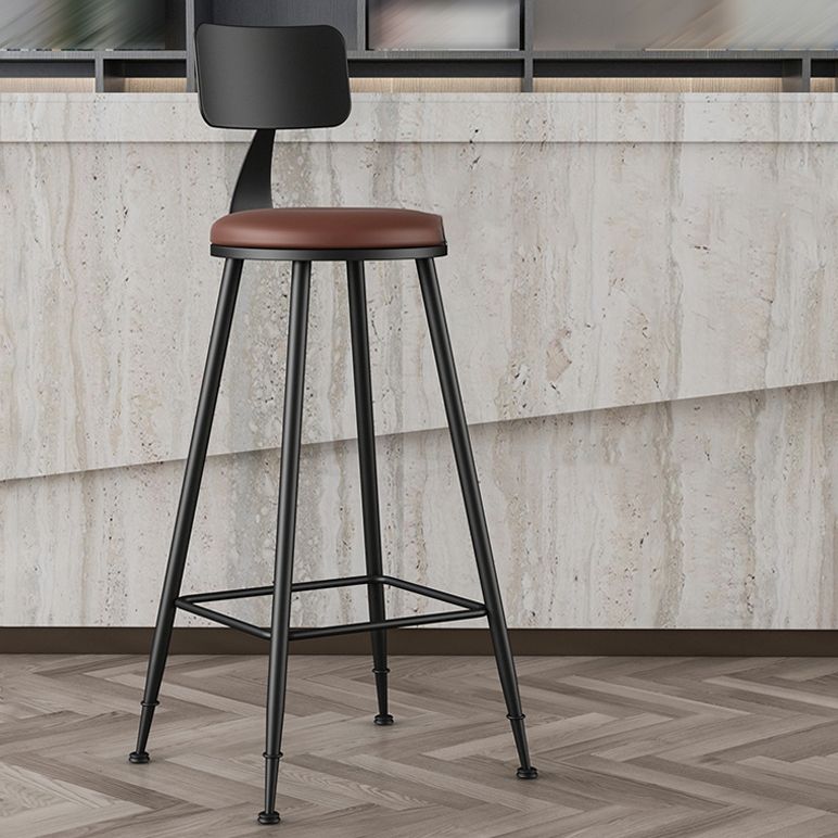 Modern Armless Backrest Counter Stool Iron Study Bar Stool with Leather Cushion and Pedal Clearhalo 'Bar Furniture' 'Bar Stools' 'bar_stools' 'furn' 'furn_bar_stools' 'furniture_bar_stools' 'Kitchen & Dining Furniture' 'kitchen&dining_furn' 'kitchen' 'kitchen_furn' Furniture' 1200x1200_7372c34c-74b8-4b9c-8acc-8a8163f38313