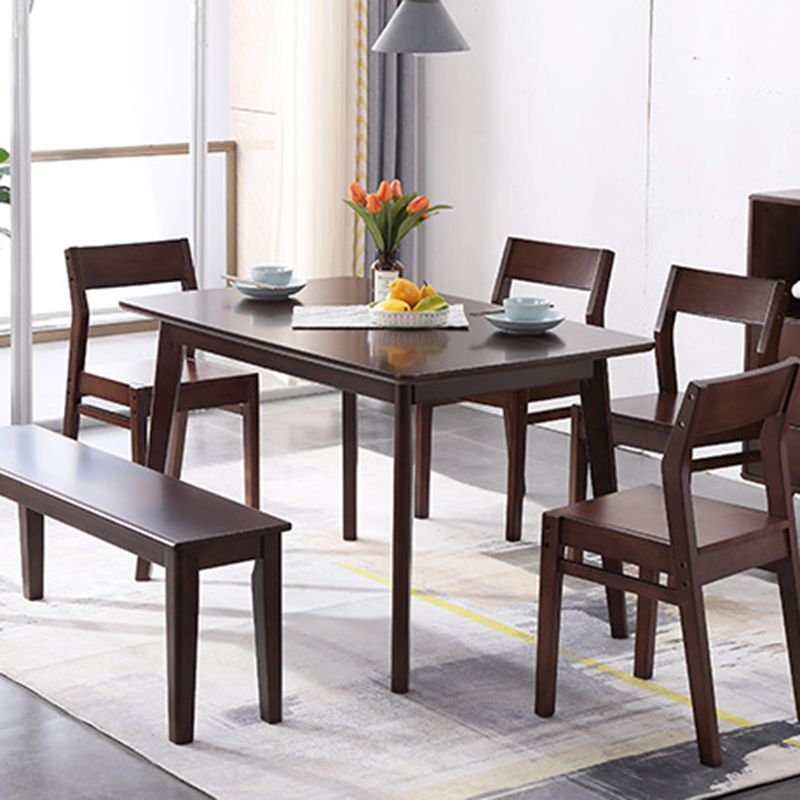 Traditionnelle 1/2/5/6 Pièces meubles en bois massif Rectangle Table à manger en marron