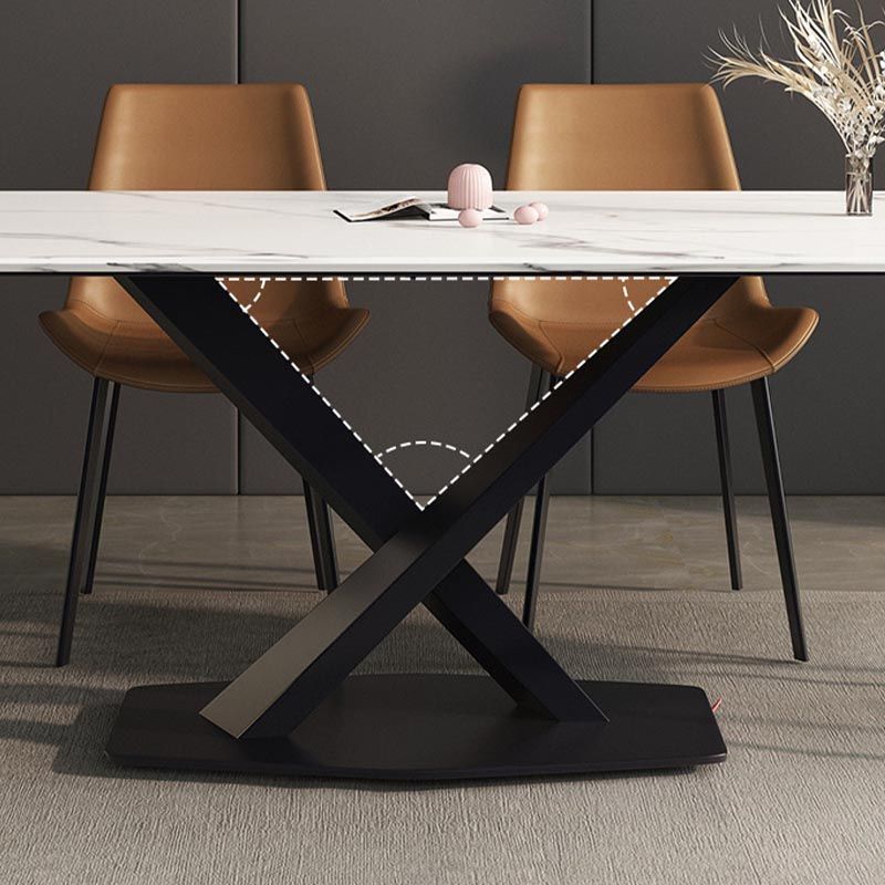 Contemporary Stone Dining Table Rectangle Dining Table with Pedestal Base in Black Clearhalo 'Dining Tables & Seating' 'Dining Tables' 'dining_table' 'furn' 'furn_dining_table' 'Furniture' 'furniture_dining_table' 'Kitchen & Dining Furniture' 'kitchen' 'kitchen_dining_table' 1200x1200_73784cf7-2435-483c-a0ee-da4aea64bc75