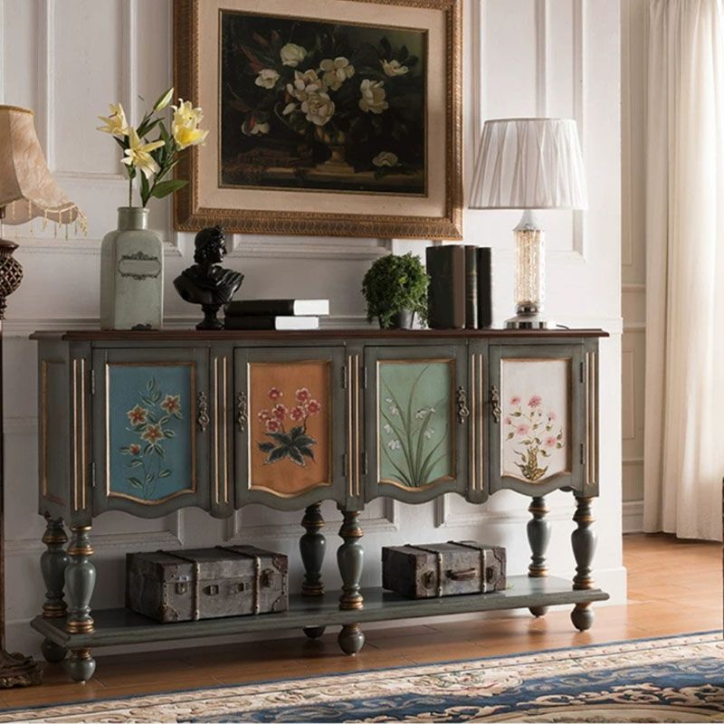 Contemporary Console Table Wood Console Sofa Table in Grey/Champagne