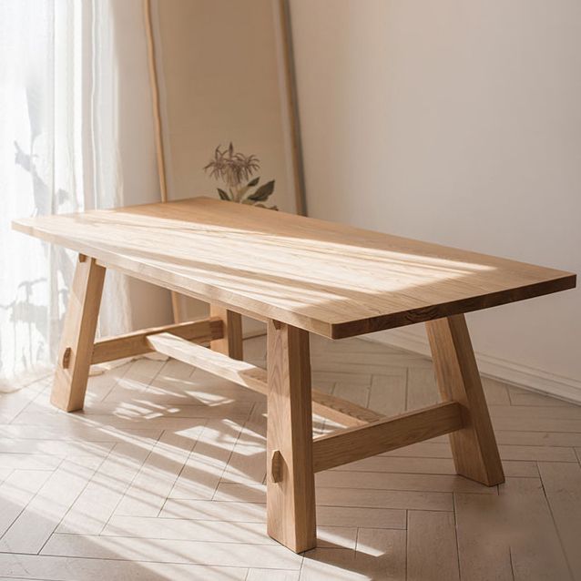 Contemporary Style Dining Table Natural Rectangle Solid Wood Dinner Table