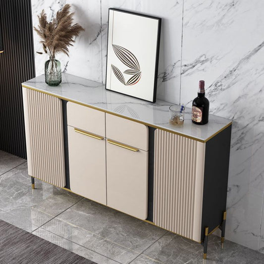Scheda laterale per scaffalature regolabili in pietra di credenza in stile glam con armadi e cassetti
