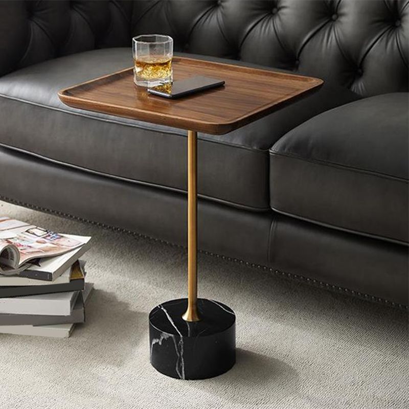 Pedestal Design Cocktail Table Brown Wood Top Marble Pedestal Coffee Table Clearhalo 'Coffee & Accent Tables' 'End & Side Tables' 'end_side_table' 'end_side_tables' 'furn' 'furn_end_side_tables' 'Furniture' 'furniture_end_side_table' 'Living Room Furniture' 1200x1200_737dc0b9-60d6-45c6-8488-eb80a687115f