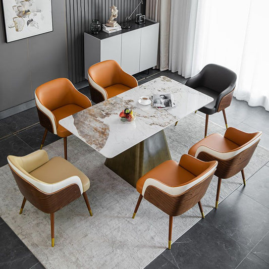 Contemporary Upholstered Arm Dining Chair Leather Solid Back Single Chair for Home Use Clearhalo ' kitchen&dining_furn' 'Dining Chairs' 'Dining Tables & Seating' 'dining_chair' 'furn' 'furn_dining_chair' 'Furniture' 'furniture_dining_chair' 'Kitchen & Dining Furniture' 'kitchen' 1200x1200_737ed153-3c6a-45e2-8cfb-74a3d1f7e0f4