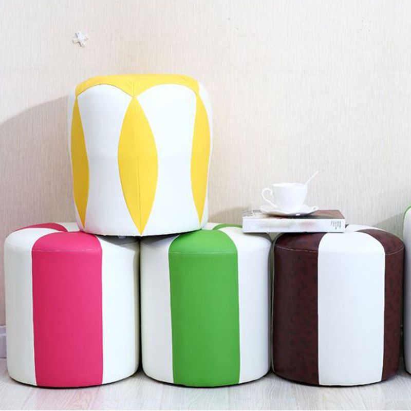 Modern Water Resistant Pouf Round Color Block Leather Indoor Pouf Clearhalo 'furn' 'furn_ottomans_poufs' 'Furniture' 'Living Room Furniture' 'Ottomans & Poufs' 'ottomans_poufs' 1200x1200_73829930-5f8b-43f8-8882-df77aa2909b4