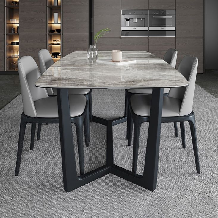 Rectangle Trestle Base Industrial Table Grey Tone Fixed Table with Sintered Stone Clearhalo ' dining_table' 'Dining Tables & Seating' 'Dining Tables' 'furn' 'furn_dining_table' 'Furniture' 'furniture_dining_table' 'Kitchen & Dining Furniture' 'kitchen&dining_furn' 'kitchen' 'kitchen_dining_table' 1200x1200_7382dd8a-6eb0-4d10-bfd6-e21567069976